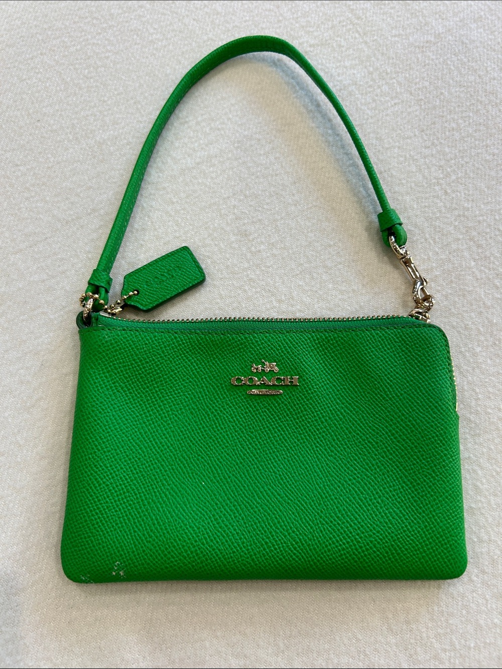 Coach Green Leather Wristlet with Gold Logo